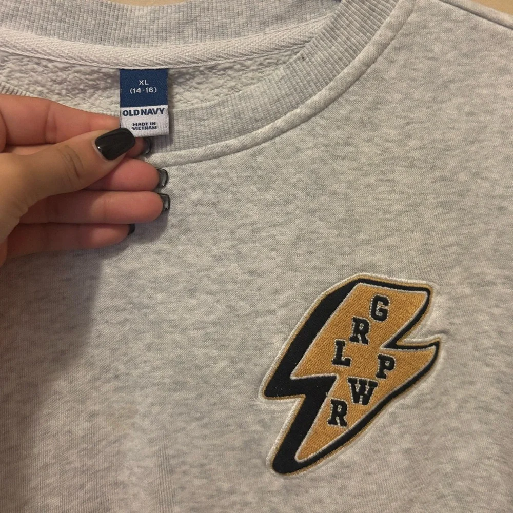 Old Navy Gray Sweatshirt with Gold Lightning Bolt